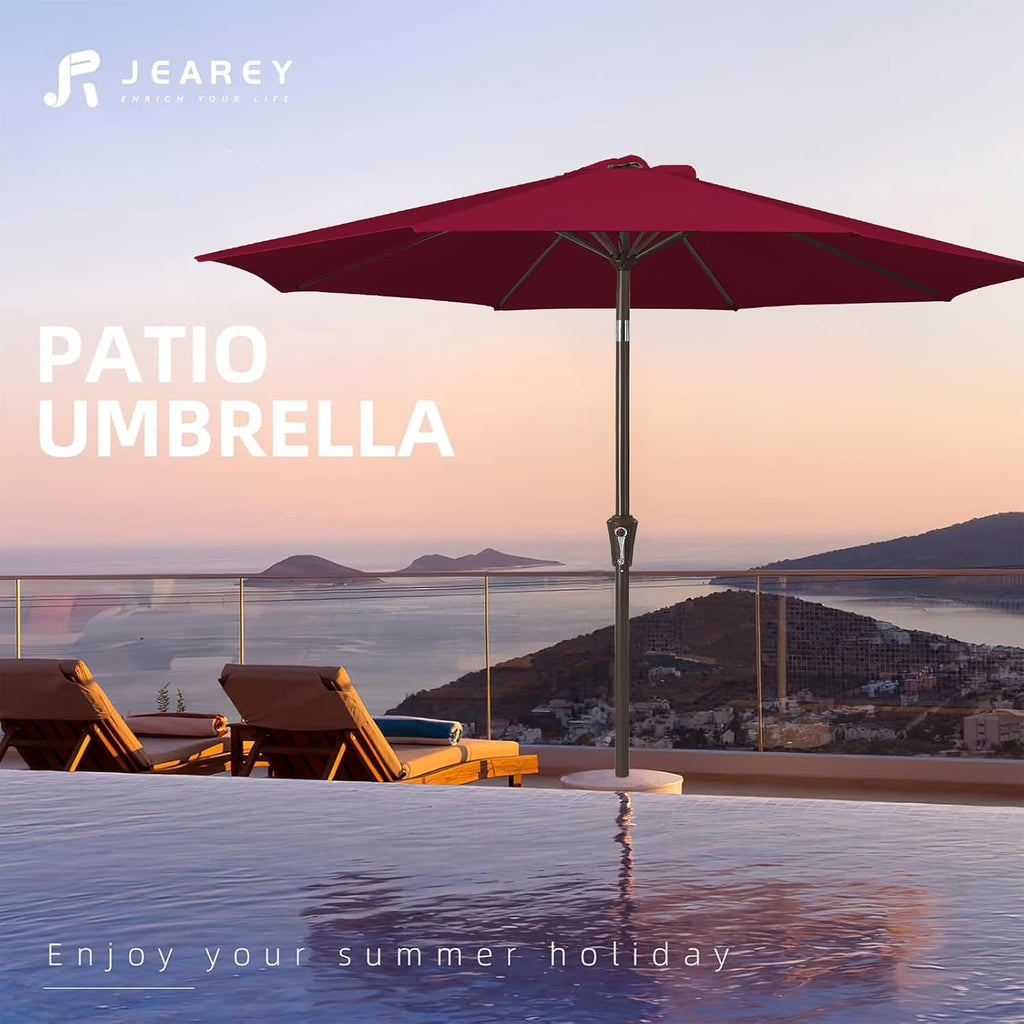 9FT Outdoor Patio Umbrella Outdoor Table Umbrella with Push Button Tilt and Crank - Dark Red