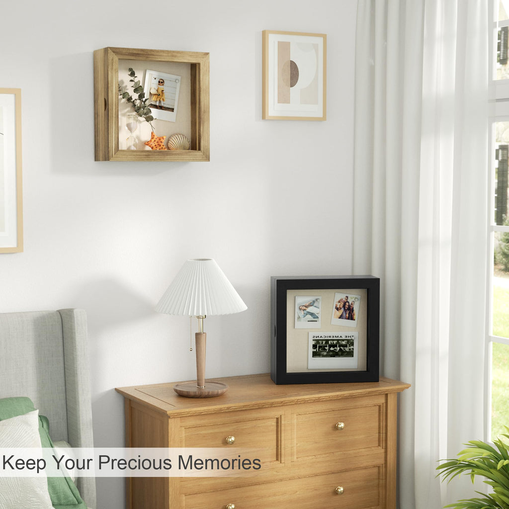8x8 Deep Shadow Box Frame, Solid Wood Frame, Carbonized Black
