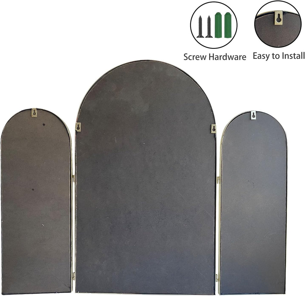Trifold Vanity Mirrors 3 Way, 30 x 37in Adjustable Vanity Mirrors , Champaign Golden Arch Mirrors Wall Mounted