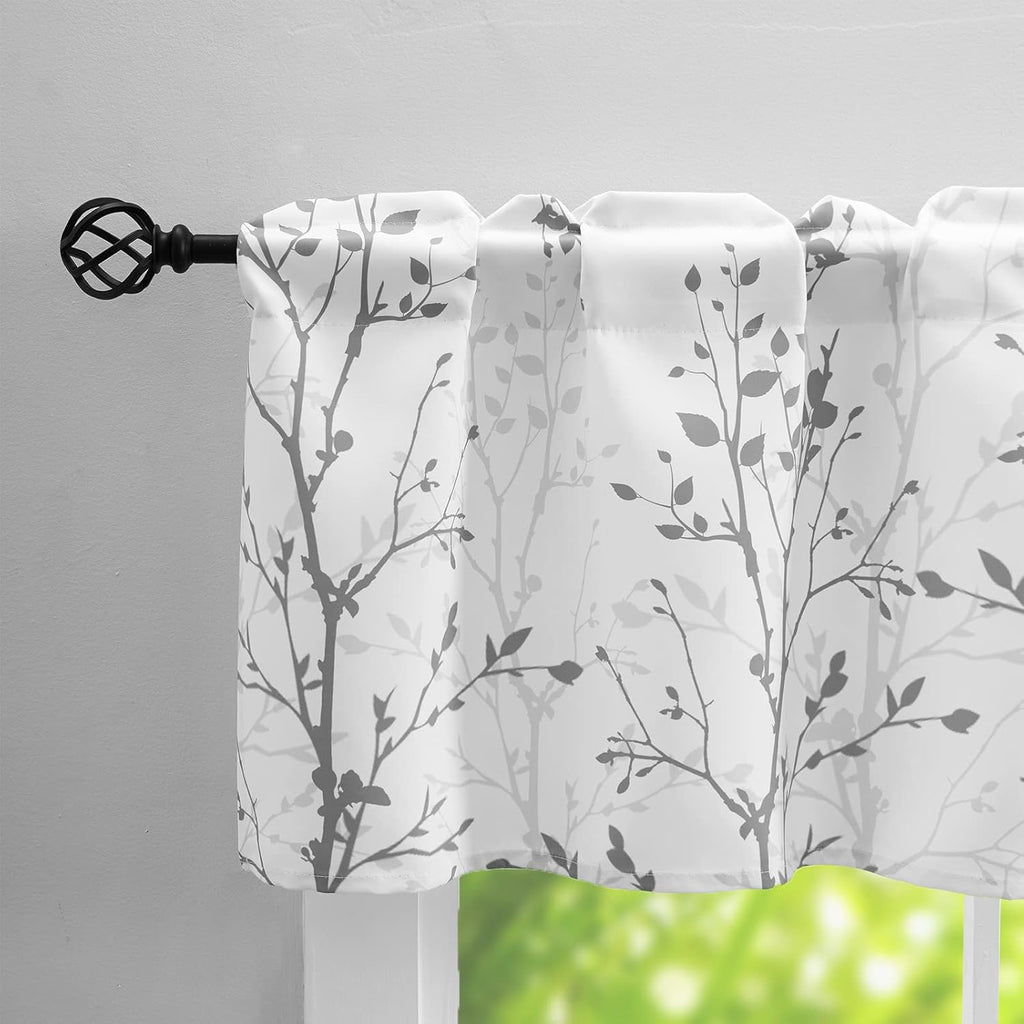 Tree Branch Printed Curtain Valance, 18 inches Long Window Treatment Valance, Grey Window Valances and Kid's Room,1