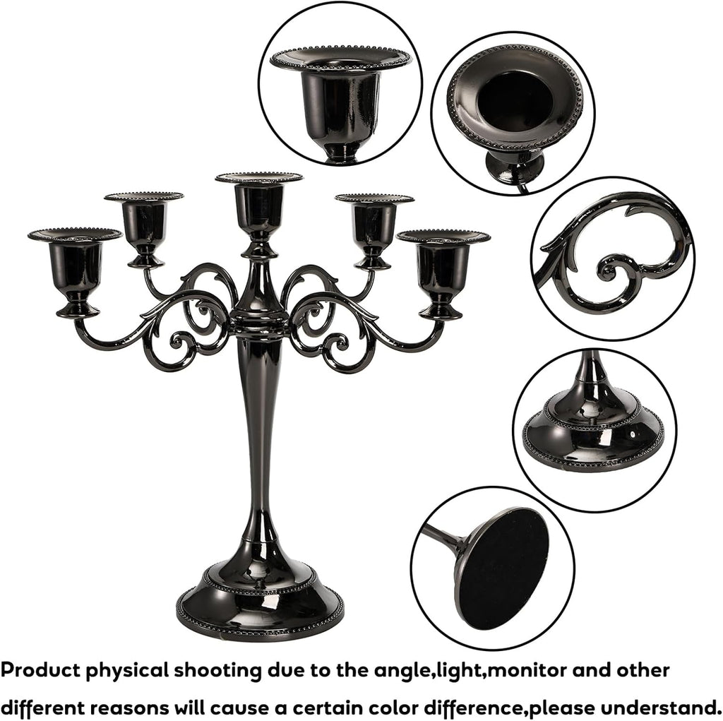 5 Arm Black Candelabra, Candelabra Candle Holder, 10 Inch Tall Candlesticks Holder, Elegant Taper Candle Holder
