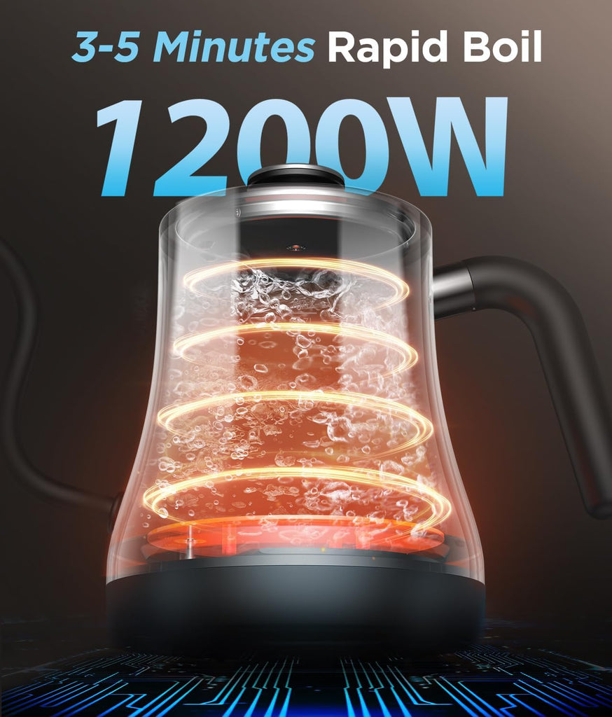 Gooseneck Electric Kettle, ±1°F Temp Control, Mute Mode, 4H Keep Warm