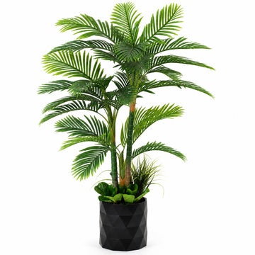 Deluxe 78" Golden Cane Palm Artificial Tree + Premium Fiddle Leaf Foliage in 8" Base + 12" Plant Pot Skirt + Bonus