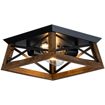 2-Light Farmhouse Light Fixture, Rustic Ceiling Light with Wood and Metal Design, Wood Ceiling Light, Cabinet