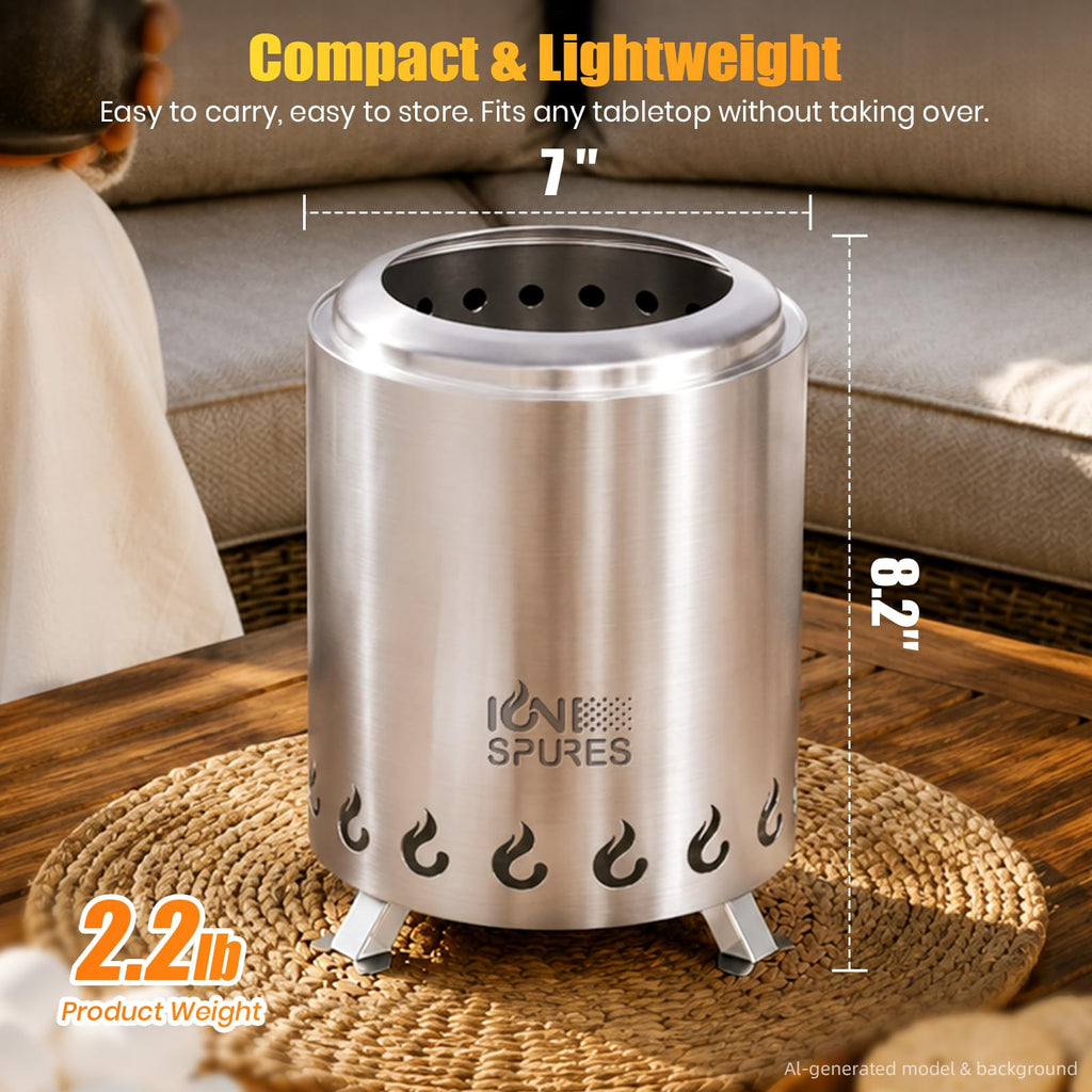 Tabletop Fire Pit, 7.1 Inch Smokeless Fire Pit, Portable Small Fire Pit with Carry Bag, Wood & Pellet Fueled Mini