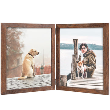 8x10 Double Picture Frame Rustic Wood Wooden Hinged Photo Frame