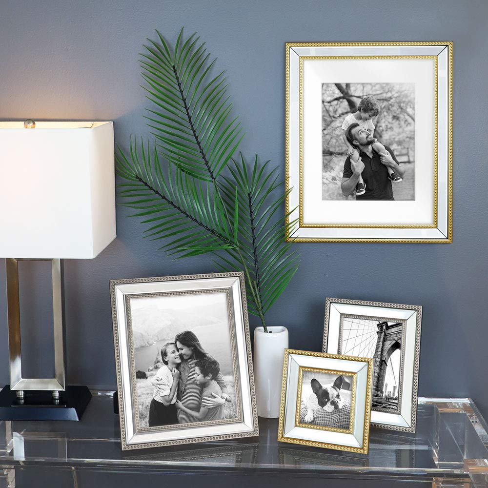 Jacobs 8x10 Gold Mirror Bead Picture Frame - Classic Mirrored Frame with Dotted Border Made for Wall Display