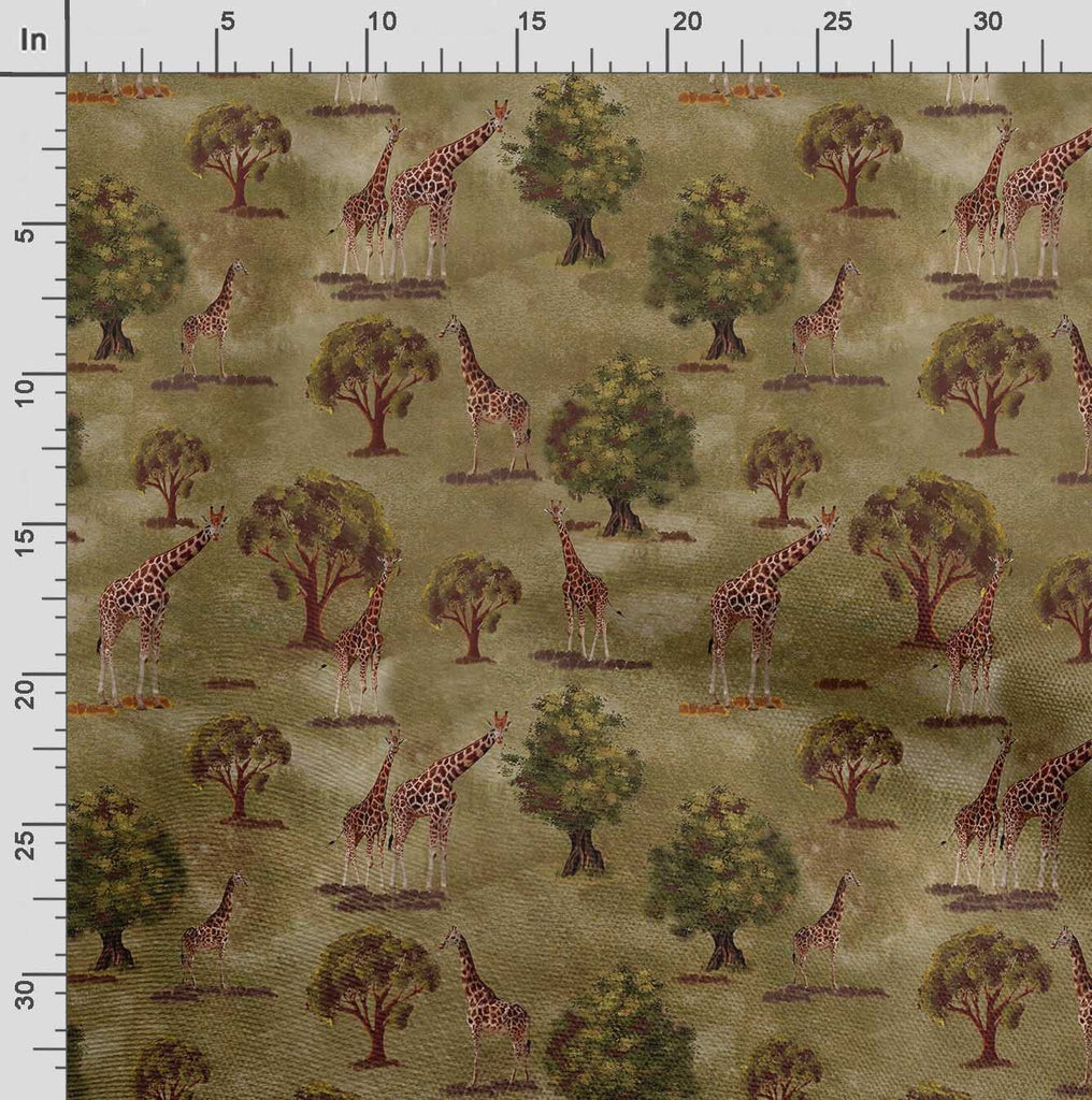 Animal Pattern - Yellow & Green - Polyester Velvet Fabric, 58" Wide Printed Plush Fabric by The Yard for Dresses