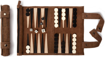 Roll-up Portable Leather Suede Backgammon Game Set - for Adults & Children