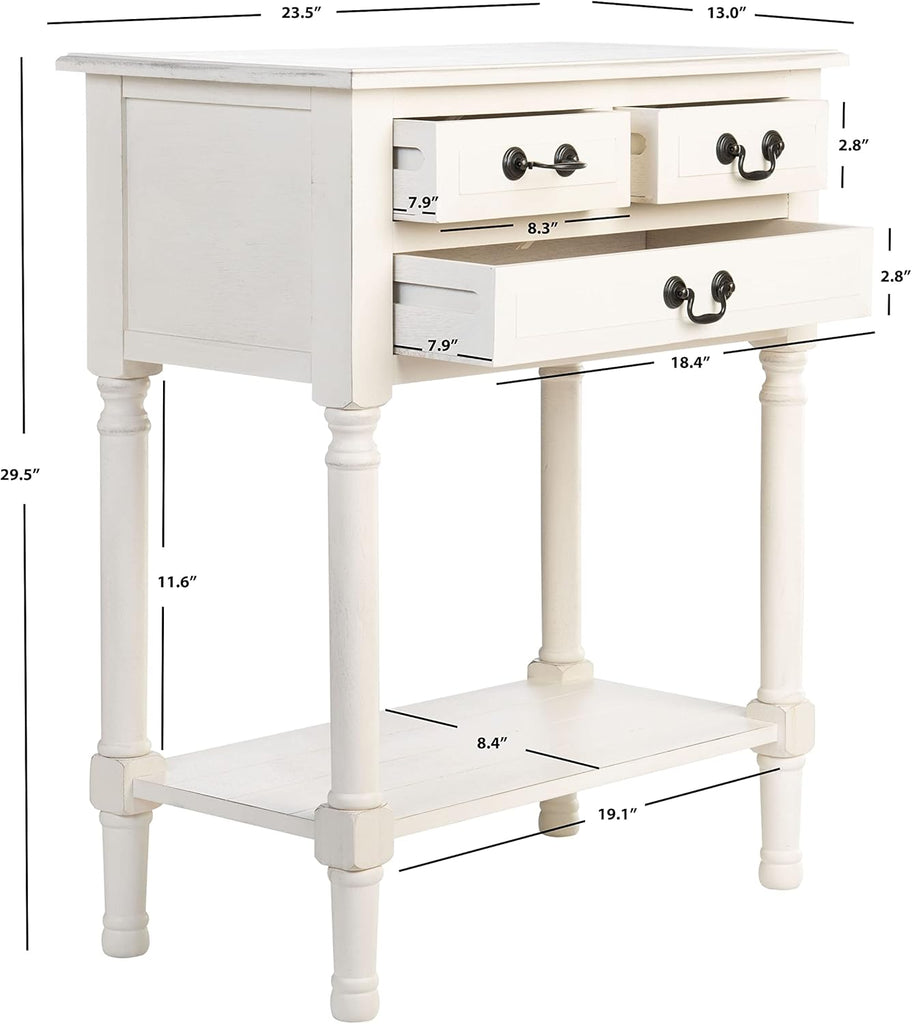Furniture - Primrose 3-Drawer Console Table - Distressed White - Solid Wood - Farmhouse Classic Design - Ideal