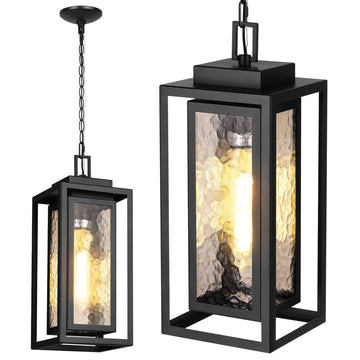 15" Outdoor Pendant Light, Modern Hanging Porch Light, Black
