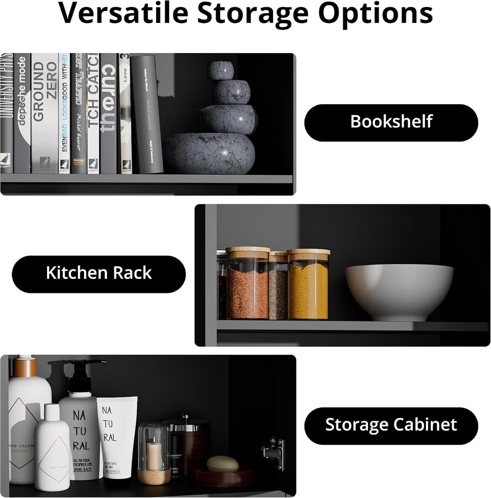 Kitchen Pantry Cabinet, 75" Tall Wood Storage Cabinet with Doors and Shelves, 4 Doors Open Countertop Utility Hutch