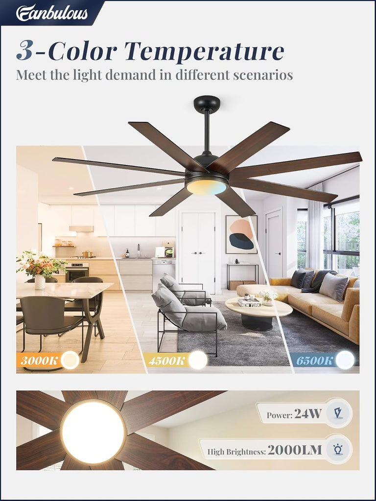 72" Ceiling Fan with LED Light and Remote - Classic Black