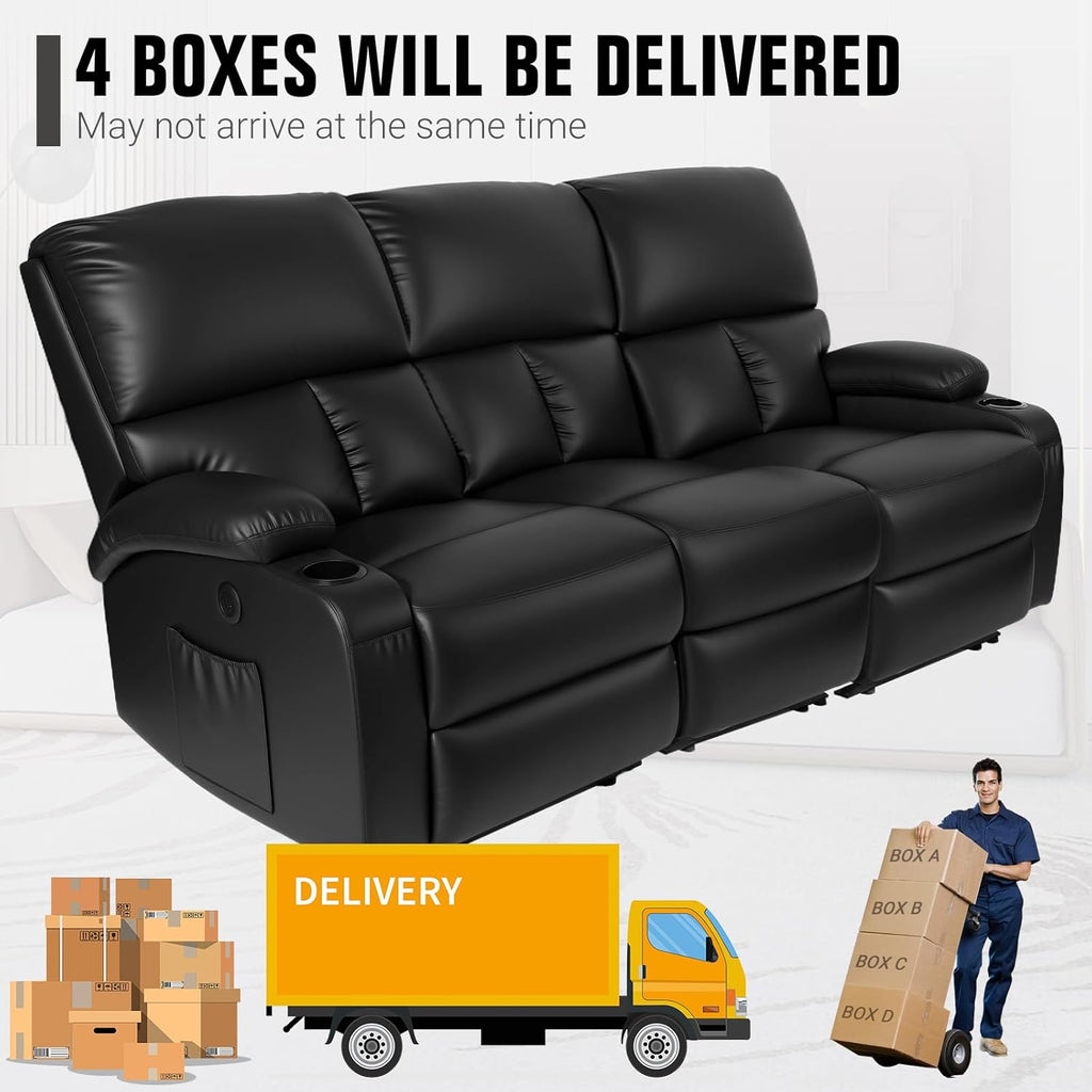 Home Theater Seating,RV Recliner Sofa with Massage and Heat,Manual RV Recliner Loveseat with USB/Cup Holders