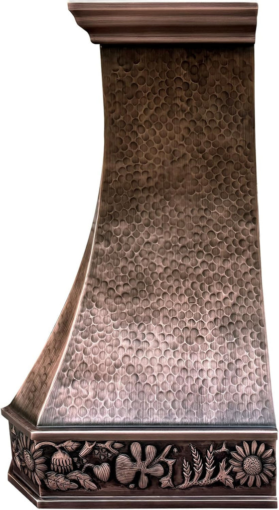 36 Inch Copper Island Mount Range Hood 610 CFM LED Lights Dishwasher-Safe Baffle Filters