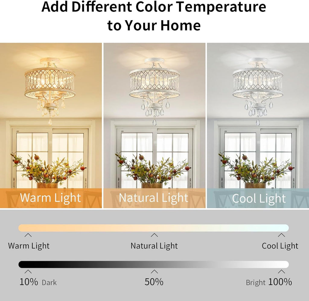 Crystal Ceiling Light Fixture, Modern Semi Flush Mount Ceiling Light, Farmhouse Crystal Chandeliers Light Fixture