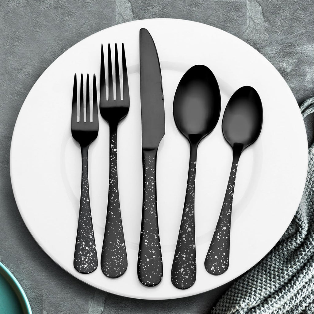 Matte Black Silverware Set, Stainless Steel Flatware Set, 20-Piece Tableware Cutlery Set Service for 4, Satin Finish
