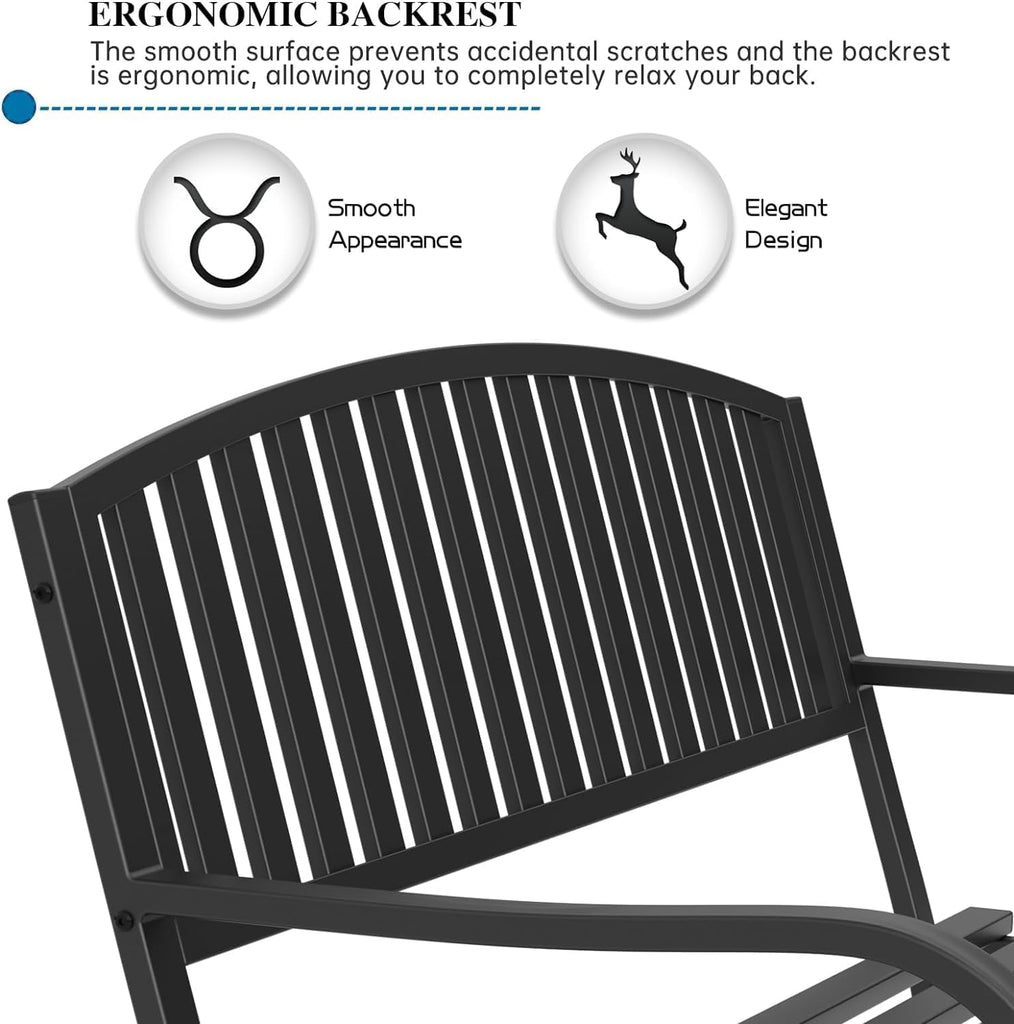 50'' Outdoor Bench Weatherproof, Cast Iron All Metal Frame Garden Bench, Anti-Rust Patio Park Bench Clearance for