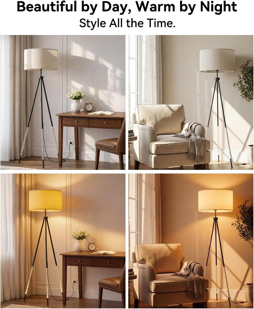 Tripod Floor Lamp with Remote Control, Stepless Dimmable Tall Floor Lamp with Fabric Shade