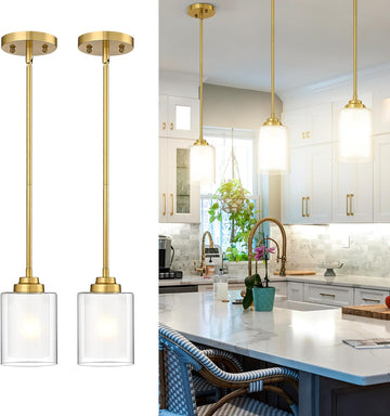 Modern Pendant Light,Brushed Gold Modern Pendant Light for Kitchen Island,Hanging Ceiling Light Fixture,Farmhouse