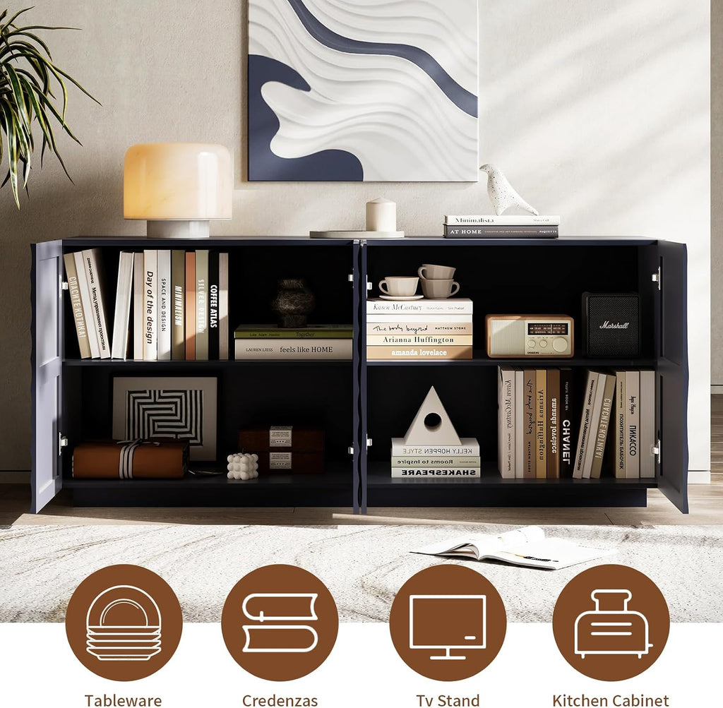4 Door Modern Sideboard Buffet Cabinet with Spiral Grain, Accent Storage Sideboard Freestanding Anti-Dumping Storage