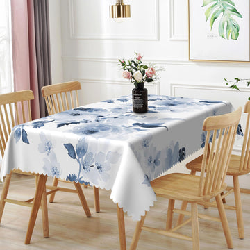 70x120inches Watercolor Blue Floral Tablecloth Navy and White Flowers Printed Modern Minimalist Art Rectangle Table