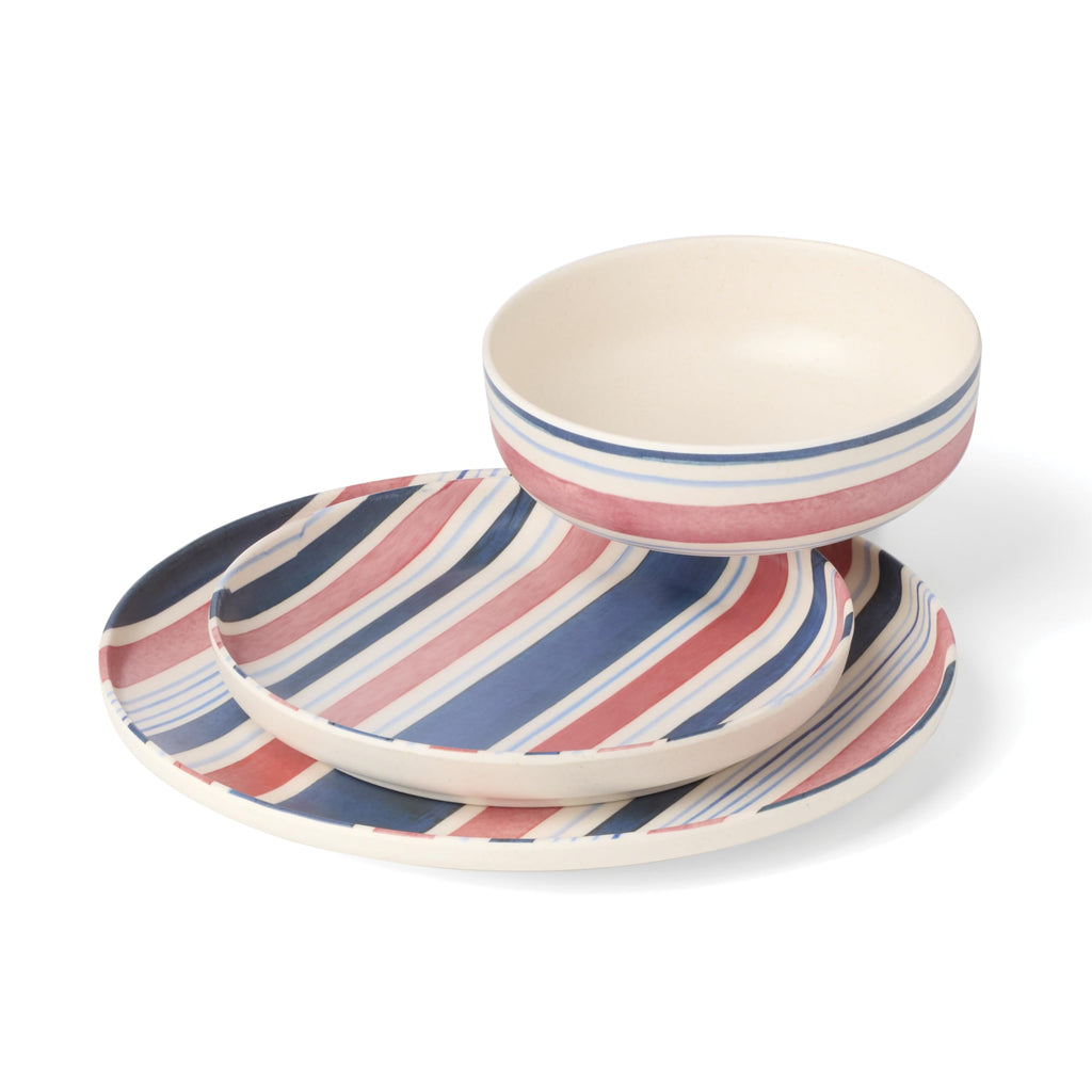 24 Seven Stripe Melamine 12-Piece Dinnerware Set for 4