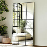 Full Length Mirror, 28"x 55" Window Pane Decorative Mirror for Wall, Black Metal Framed Wall Decor, Wall Mounted