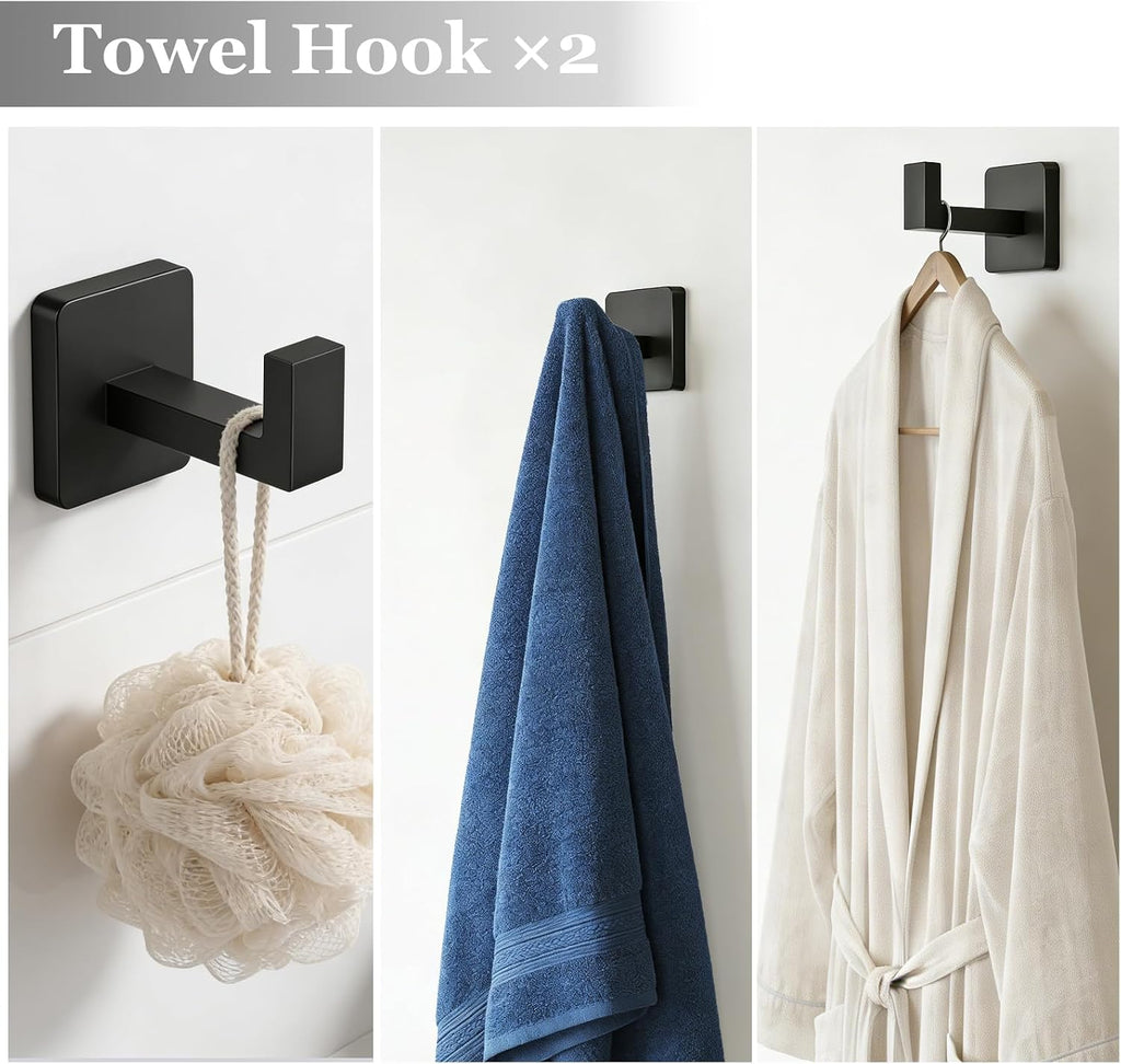 5-Pieces Wall Mount Bathroom Hardware Set,23.6in Towel Bar Set,Matte Black | Waterproof Stainless Steel Bathroom