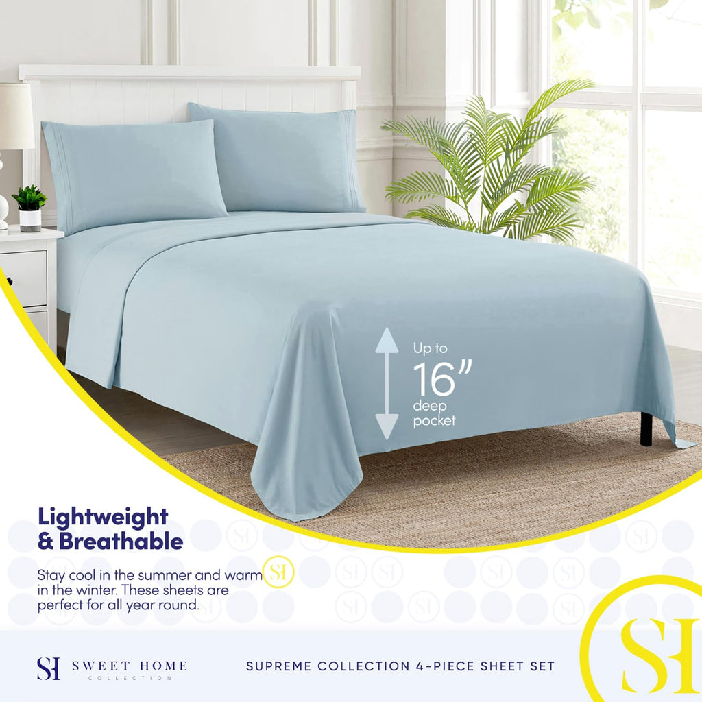 Queen Size Bed Sheets - Breathable Luxury Sheets with Full Elastic & Secure Corner Straps Built In - 1800 Supreme