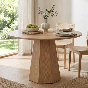 39” Round Solid Wood Dining Table for 4-5 People, Modern Pedestal Kitchen Table with Octagon Base, Circle