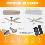 Ceiling Fans with Lights, 52 Inch Low Profile Ceiling Fan with Light and Remote Control,Reversible, 3CCT, Dimmable, Quiet, Brushed Nickel Ceiling Fan for Bedroom Indoor/Outdoor Use A101-B0D8BC4CC6