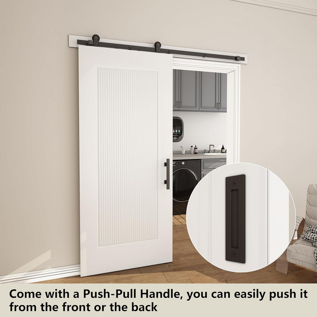 36''x84'' Sliding Barn Door, 1 Panel Reeded White Primed Sliding Closet Door with Matte Black 6FT Ha