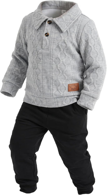 Toddler Baby Boys Clothes Long Sleeve Solid Top and Pants Set