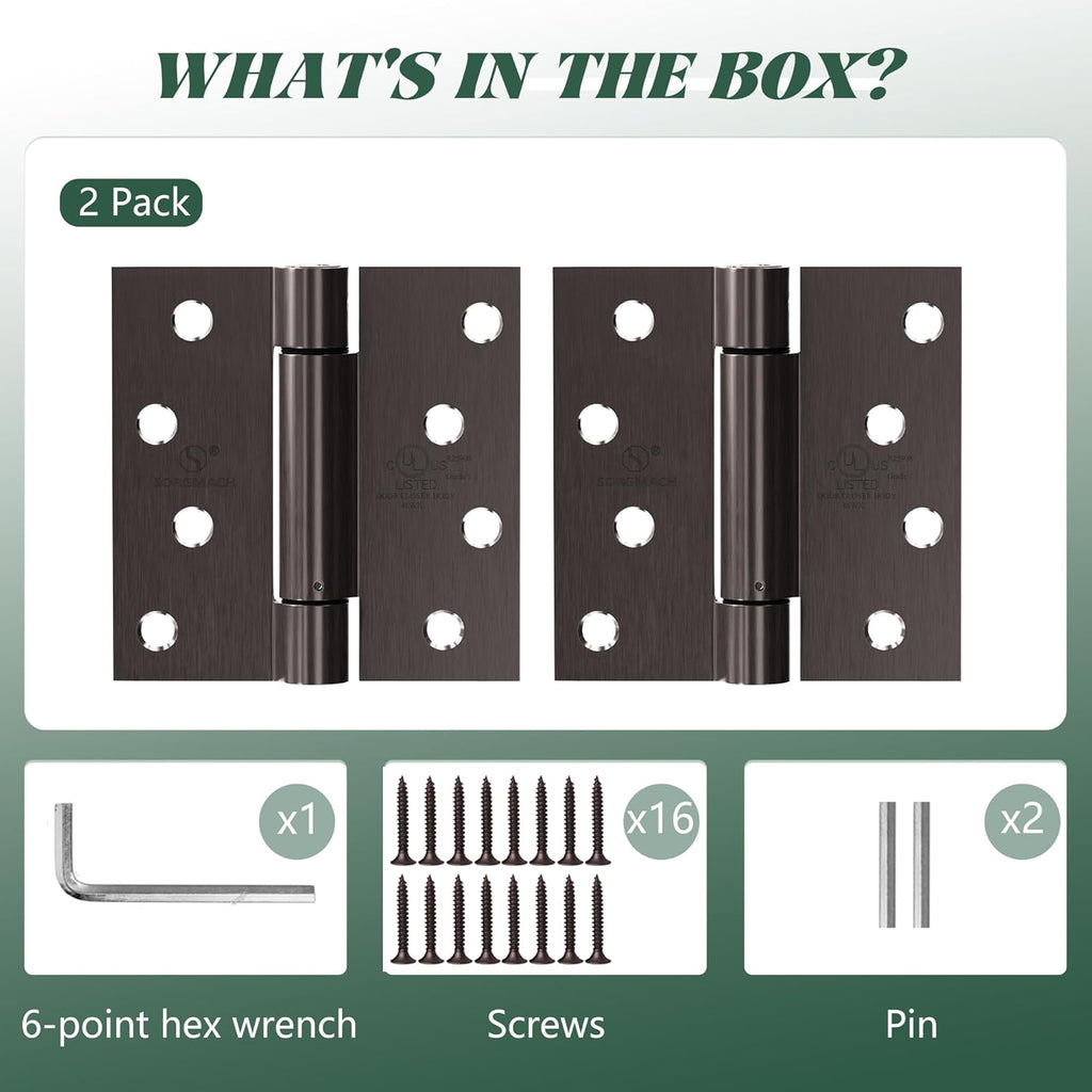 Self Closing Hinge 4 Inch Oil Rubbed Bronze Auto Close Door Hinges Adjustable 4 Inch Spring Hinges 4"x 4" Door Closer