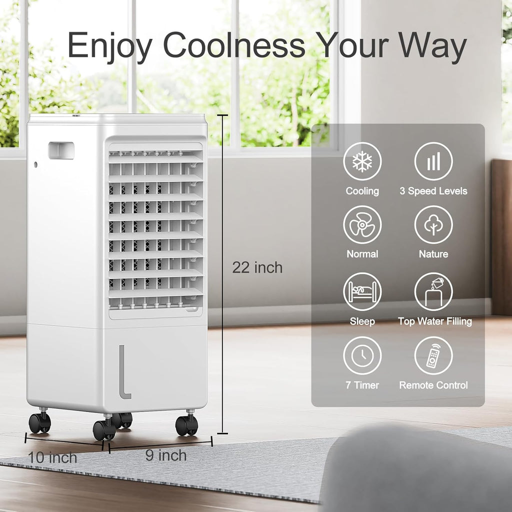 Portable Air Conditioners, 3-IN-1 Evaporative Air Cooler, Swamp Coolers w/ 3 Ice Pack, 1.85 Gal Water Tank, 4 Modes