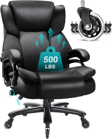 500lbs Big and Tall, Heavy Duty for Heavy People, High Back Executive Desk Chair with Adjustable Lumbar Support,Quiet