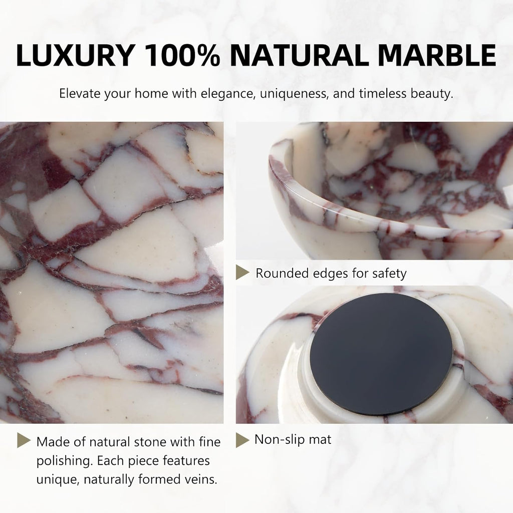 Luxury Natural Marble Catchall Bowl - Small 5.9-Inch Calacatta Viola Marble Table Key Holder, Decorative Jewelry Dish