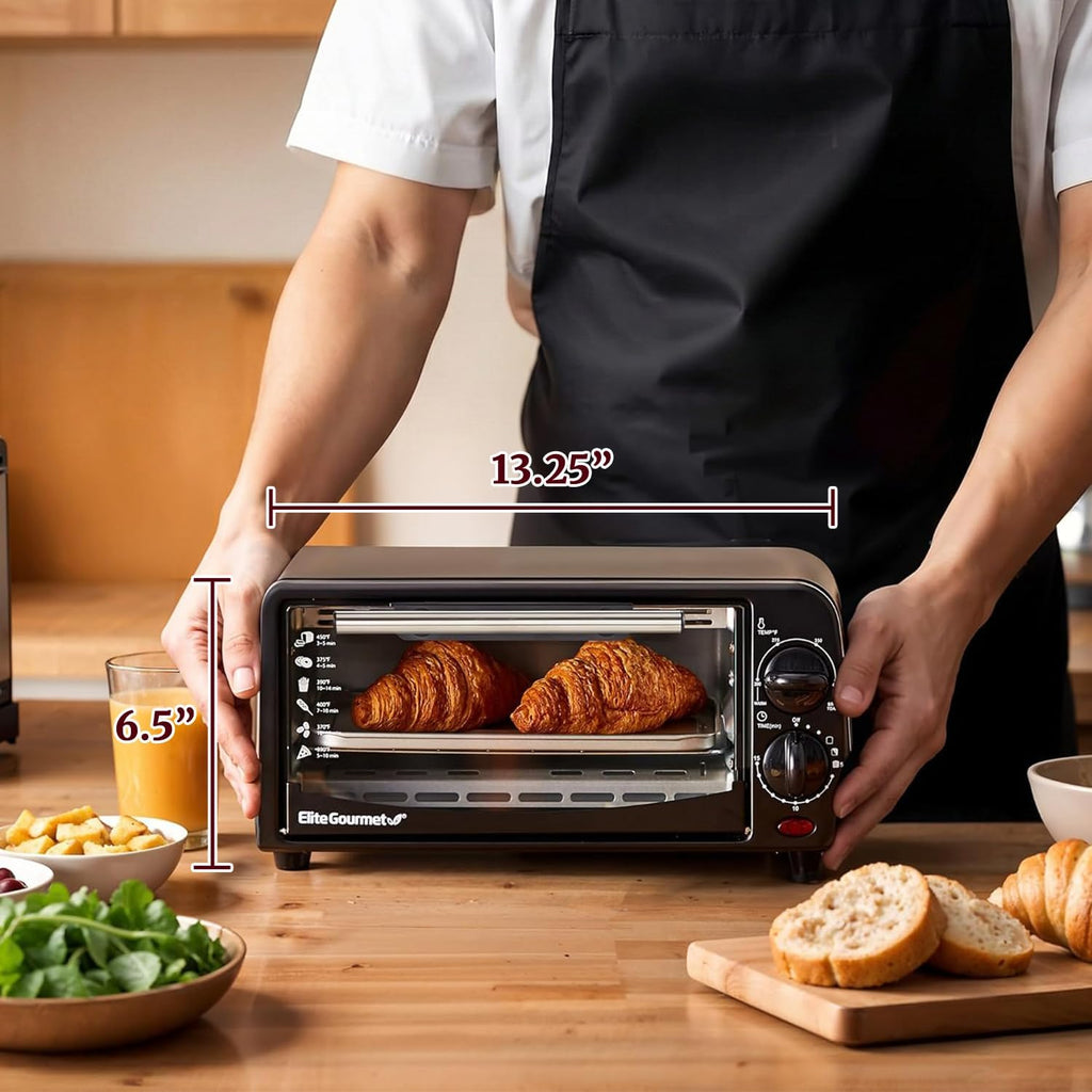 ETO236 Personal Compact 2 Slice Countertop Toaster Oven with 15 Minute Timer & Adjustable Temperature, Bake, Broil, & Toast, Black