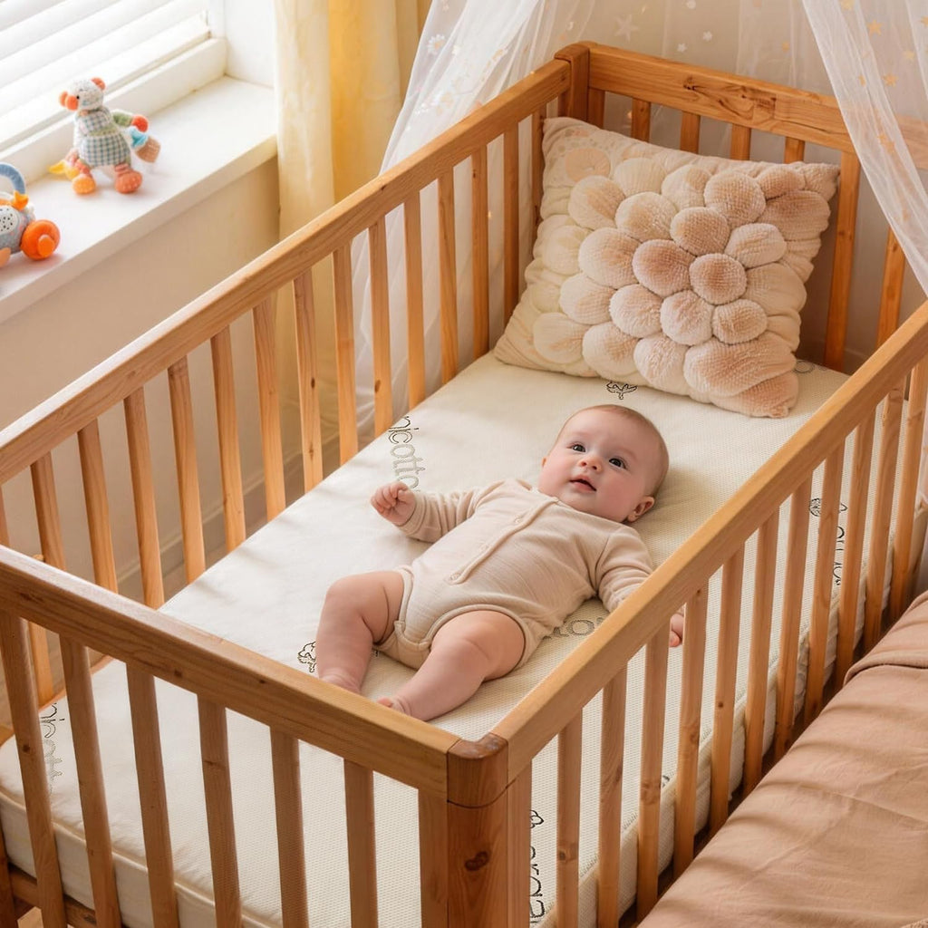 Crib & Toddler Mattress, 100% Organic Cotton Cover, Breathable, Premium Foam Interior, 5'' Thickness Firm, Fits Any