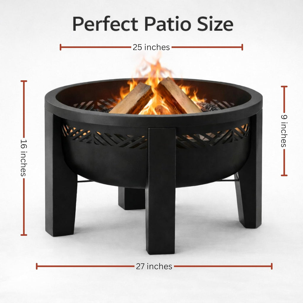 Fire Chief Wood Burning Fire Pit with Tabletop Lid - Modern Outdoor Metal Fire Pit