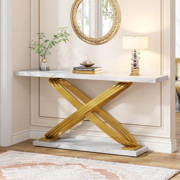 55 Inch Modern Console Table, Gold Entryway Table Behind Sofa Couch, Narrow Rectangular Sofa Table , Front Hall