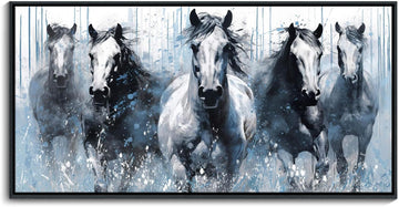 DUNHUANG ART Running Horses Canvas Wall Art - Equine Themed Galloping Animals in the Sand - Rustic Horse Decor 24"x48"