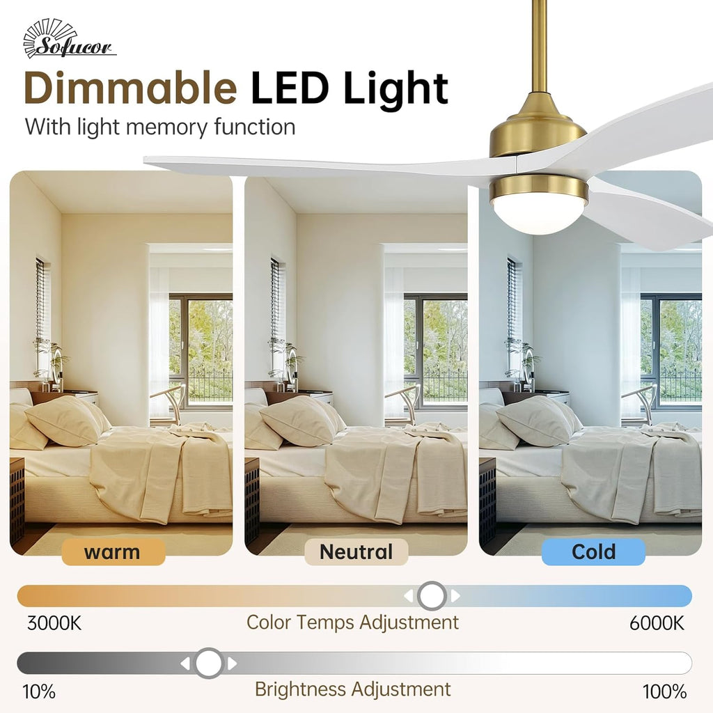 52" Smart Wood Ceiling Fans Lights, Flush Mount & Downrod Mount