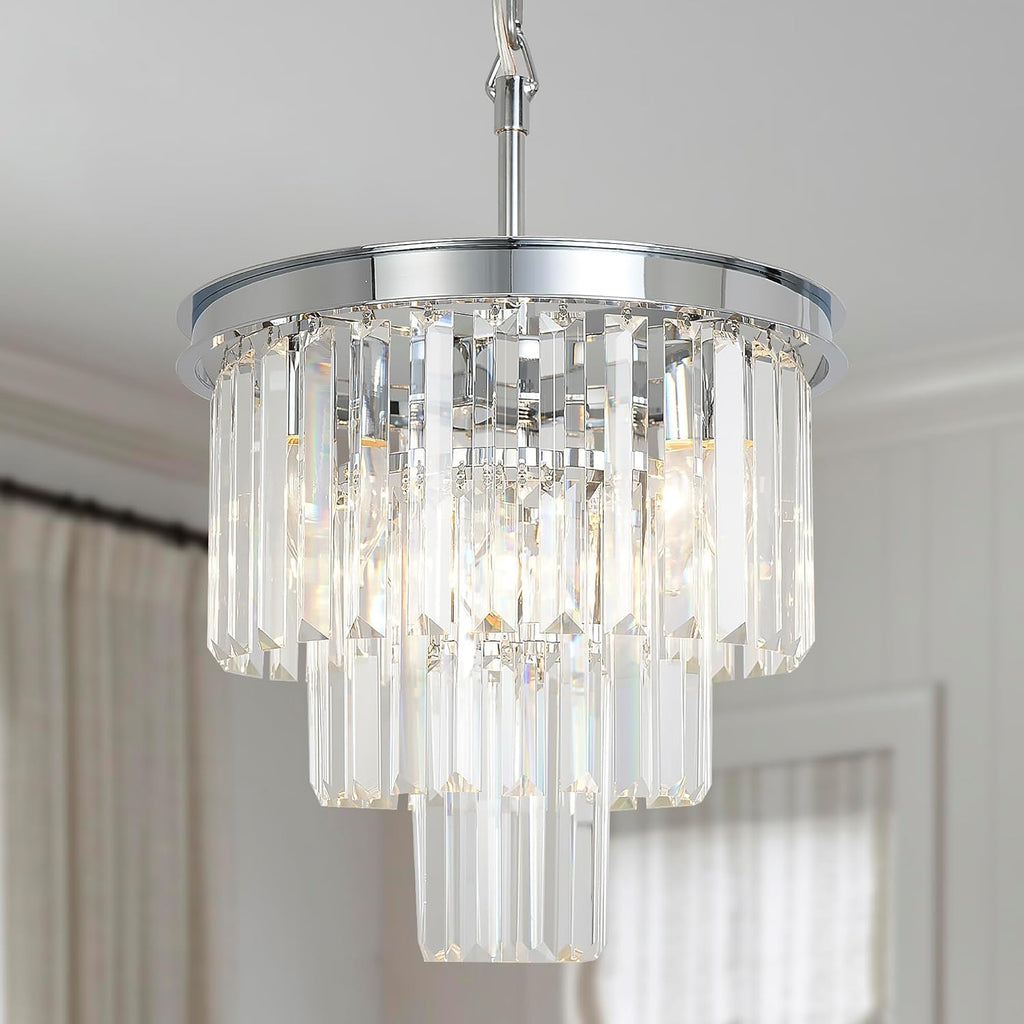 Crystal Chrome Chandelier Modern Chandeliers Lighting 4 Lights Pendant Ceiling Light Fixture 3-Tier for Dining Room Living Room Kitchen Island A107-B07G3SQD88