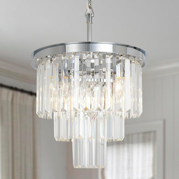 Inspired Odeon Style 4-Light Chrome Crystal 3-Tier Modern Chandelier