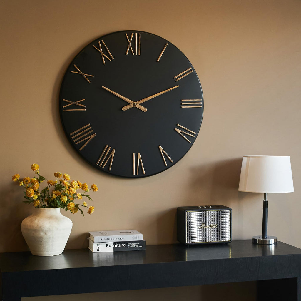 Oversized Modern Wall Clock, 30 inch, Matte Black, Quartz Movement