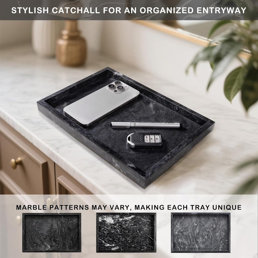 Marble Bathroom Tray for Countertop & Home Decor, Natural Decorative Marble Tray for Jewelry & Perfume Organizer