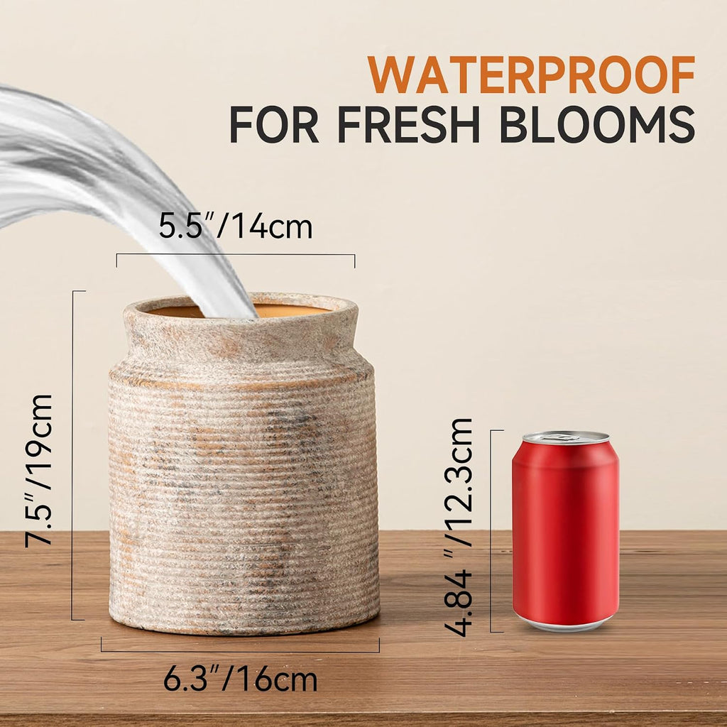 Ceramic Flower Vase 7.5 inch Farmhouse Rustic Vase
