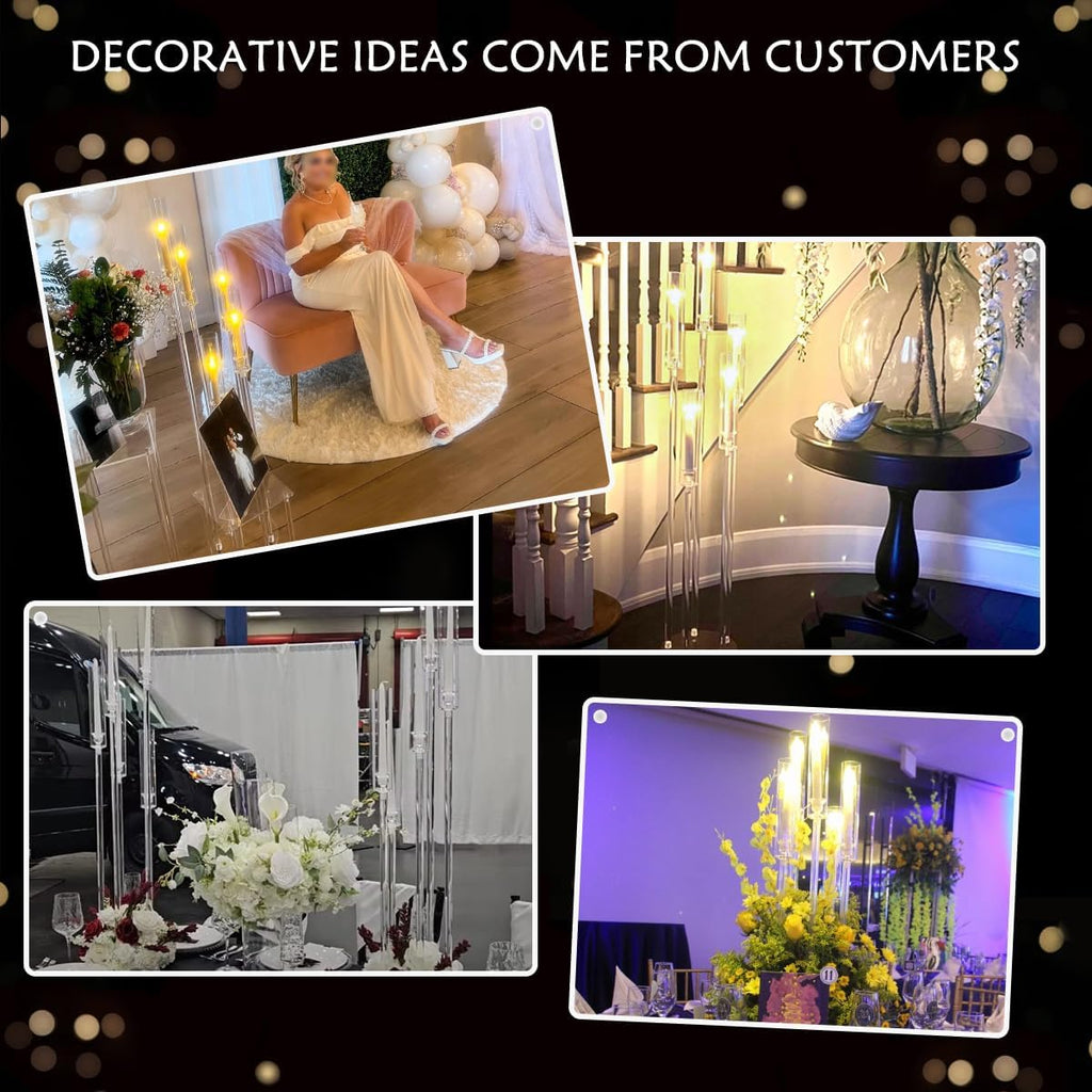 4pcs 5 Arm Acrylic Candelabra,Clear Candle Holder,45.7inch Tall Floor Candle Holders for Ceremony Birthday Party Home